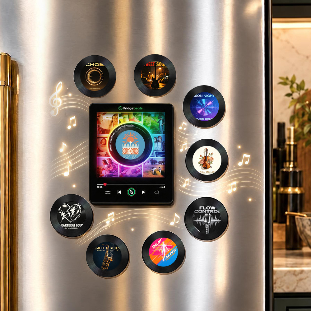 Weihnachtsgeschenke Fridgebeats V6.0 Personalisierter Foto- Und Musik-Vinyl-Kühlschrankmagnet Mit Rotierender Schallplatte – Individuelle Schallplatten Mit Dynamischem LED-Licht