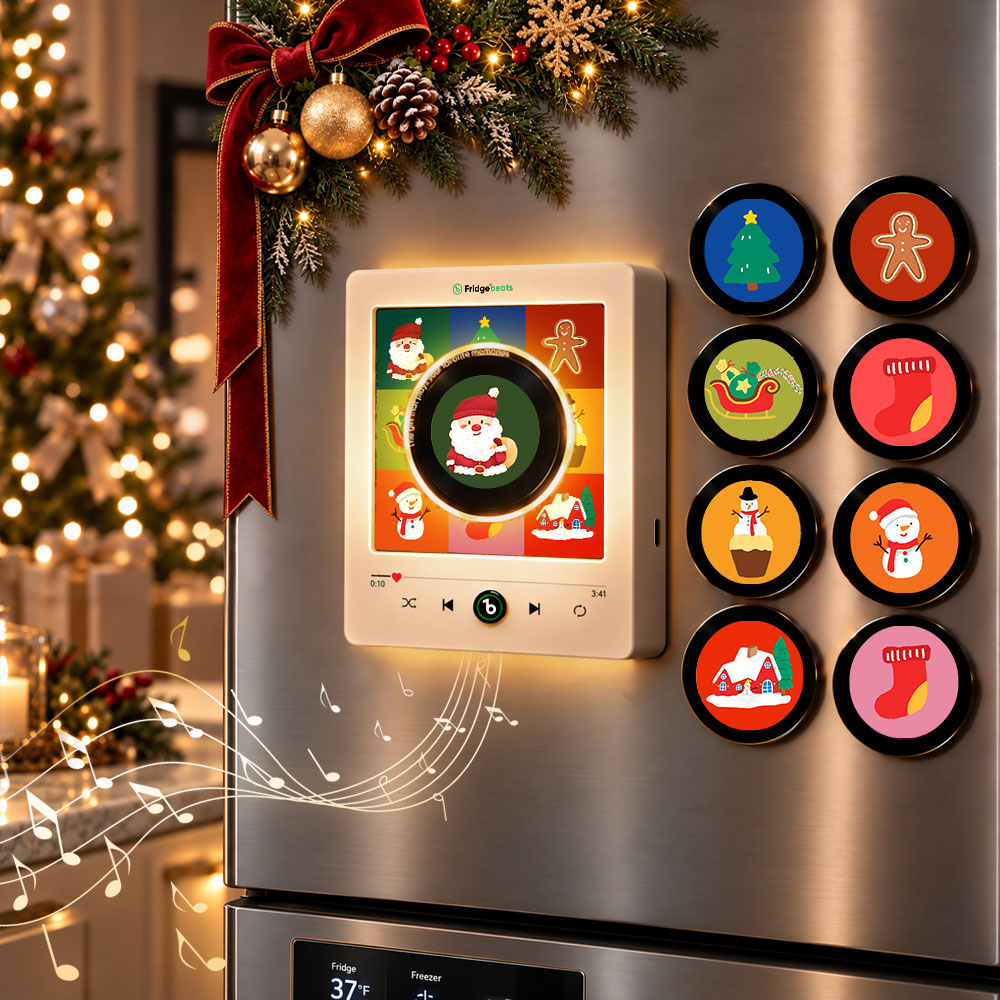 Magnetischer Weihnachtsmusik-Player Für Den Kühlschrank – Festliche Dekoration Im Vinyl-Stil Mit 9 Feiertagssymbolen Und LED-Licht