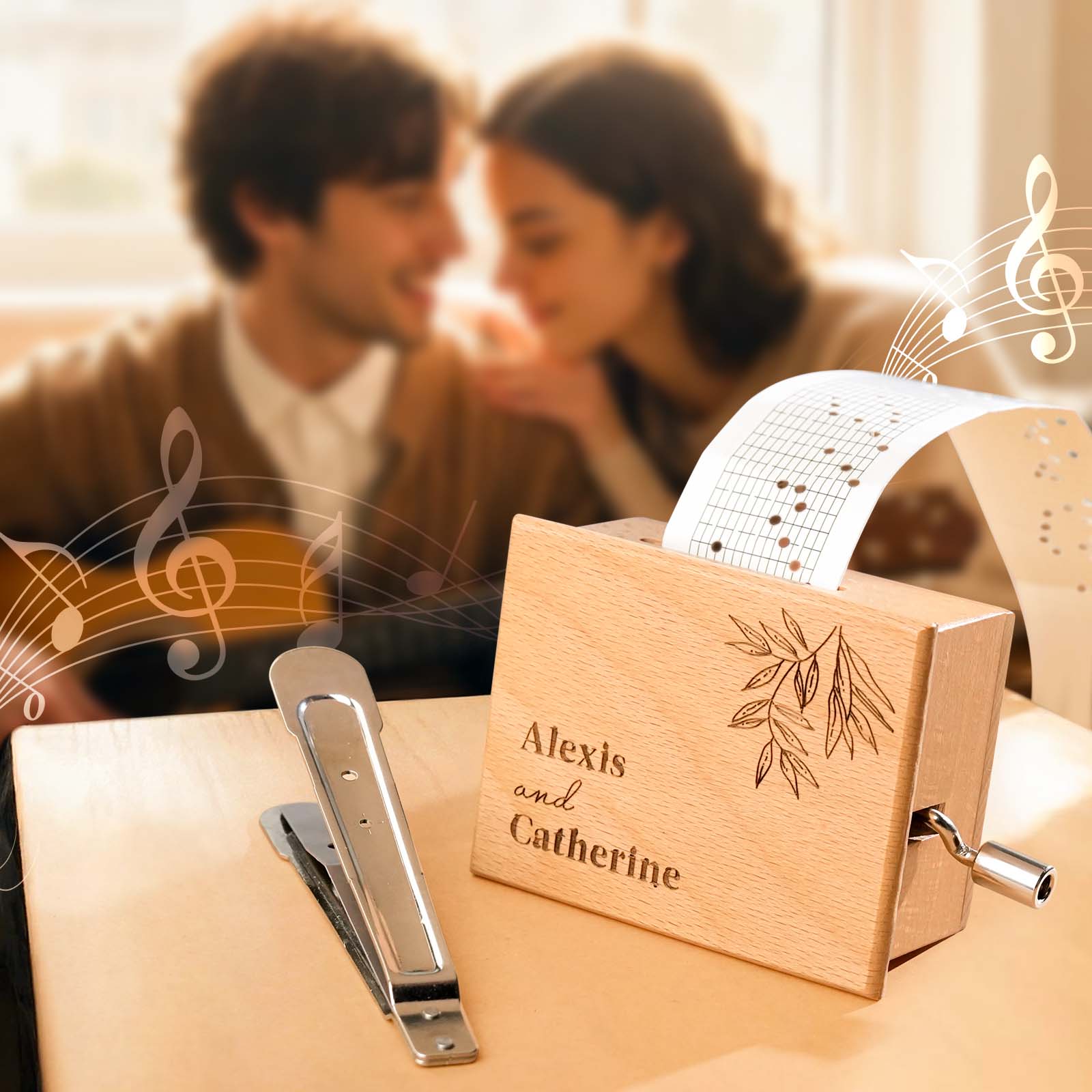 Melocraft - Individuelle Spieluhr Mit Handkurbel Und Papierstreifen, Personalisierte Spieluhr Mit Papierstreifen, Personalisierte Gravur