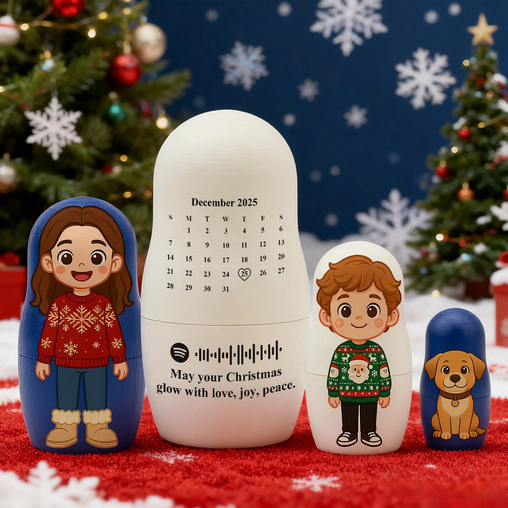 Individueller Kalender, Spotify-porträt, Matrjoschka Mit Text, Individuelles Foto, Familienporträt Im Cartoon-stil, Geschenkfoto, Weihnachtsgeschenk