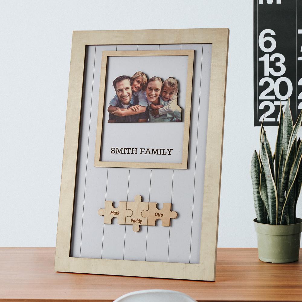 Individuelles Fotopuzzle aus Holz Namensrahmen Geschenk für die Familie Geburtstagsgeschenk