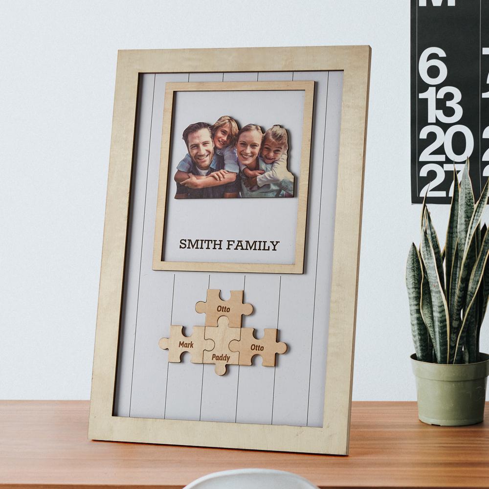 Individuelles Fotopuzzle aus Holz Namensrahmen Geschenk für die Familie Geburtstagsgeschenk