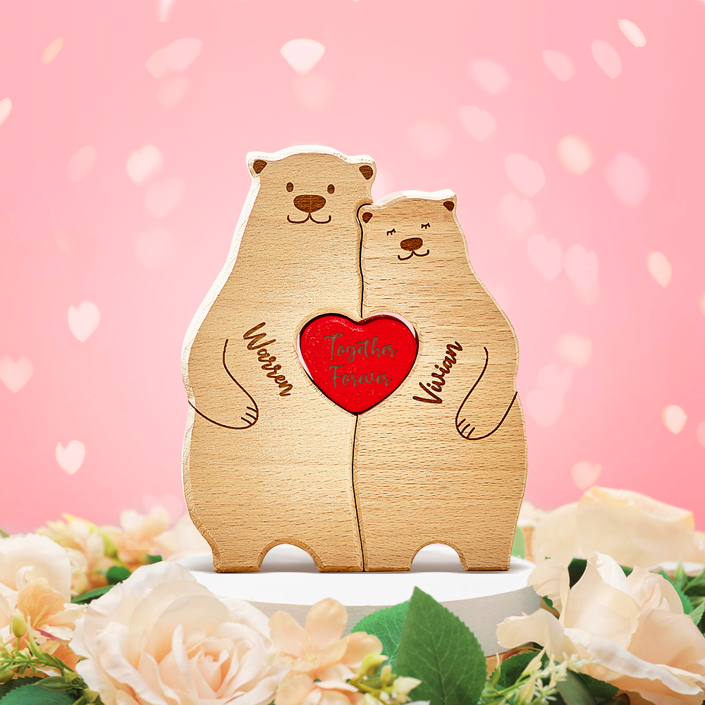 Geschenke zum Valentinstag Personalisierte Holzbären, Individuelle Familienmitgliedernamen, Puzzle, Heimdekoration Geschenke （Nur Puzzle）