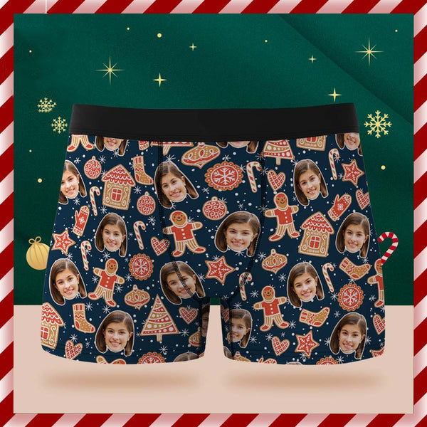 Personalisierte Gesichts-boxershorts, Personalisierte Weihnachts-lebkuchen-unterwäsche, Weihnachtsgeschenk Für Ihn