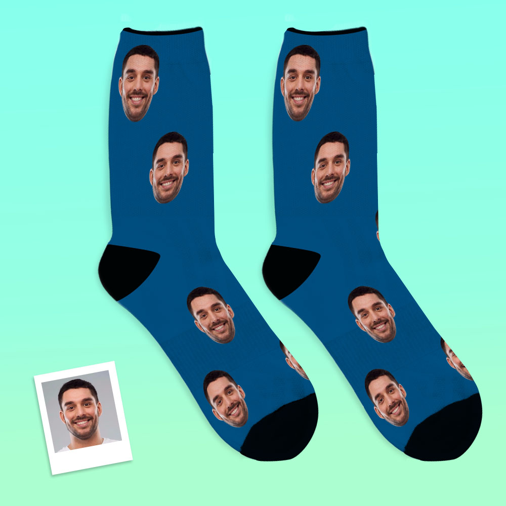 Superprodukt Benutzerdefinierte Socken mit Gesichtern Geschenke für ihn mehrere Farben und Stile verfügbar Super Product-Smoky Blau