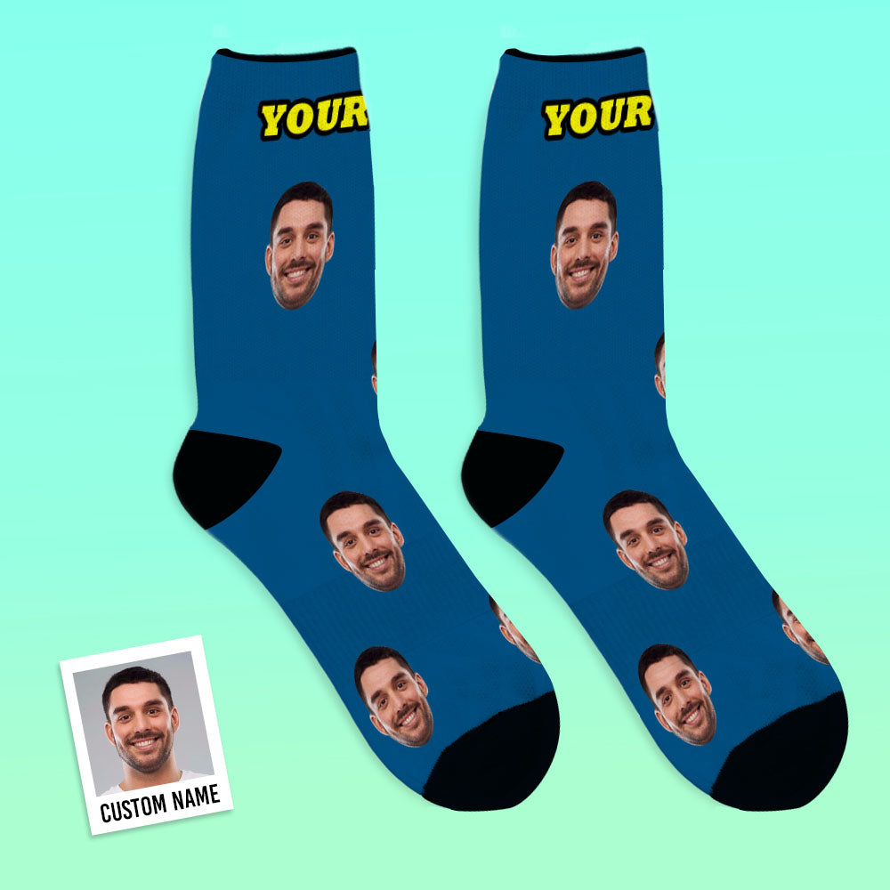 Superprodukt Benutzerdefinierte Socken mit Gesichtern Geschenke für ihn mehrere Farben und Stile verfügbar Super Product-Smoky Blau