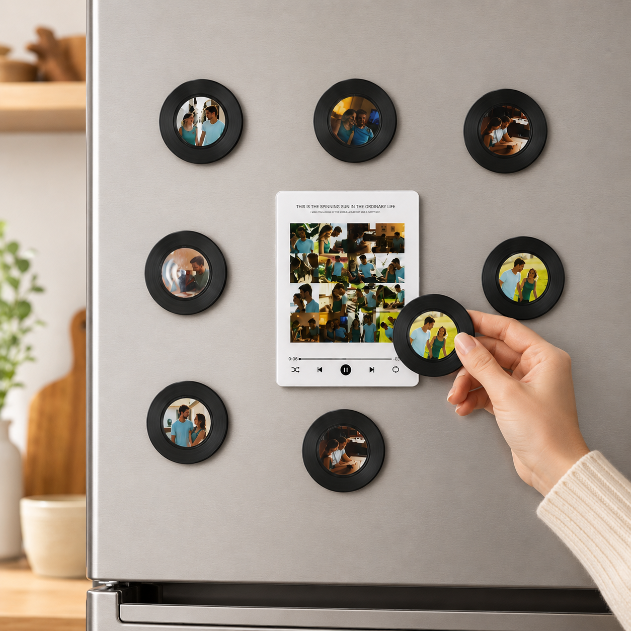 Benutzerdefinierter Foto-Musik-Kühlschrankmagnet, NFC-Sensor, Scheiben-Kühlschrankmagnet, Nachtlicht, austauschbare Schallplatten