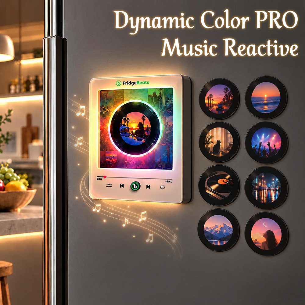 Personalisierter Kühlschrankmagnet Mit Foto- Und Musik-Vinylscheibe, Drehbarer Schallplatte Und Dynamischer LED-Beleuchtung (Version 6.0)