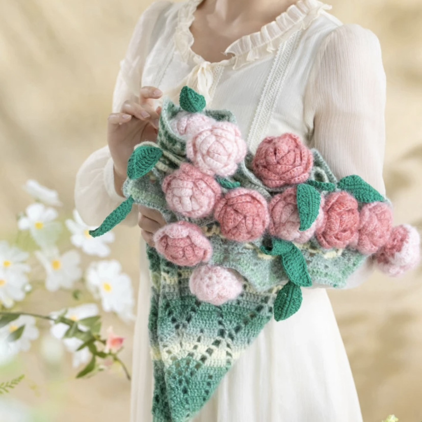 Handgestrickte Rosendecke Mit Farbverlauf, Verschiedene Designs, Diy-set, Geschenk Zum Muttertag Und Valentinstag