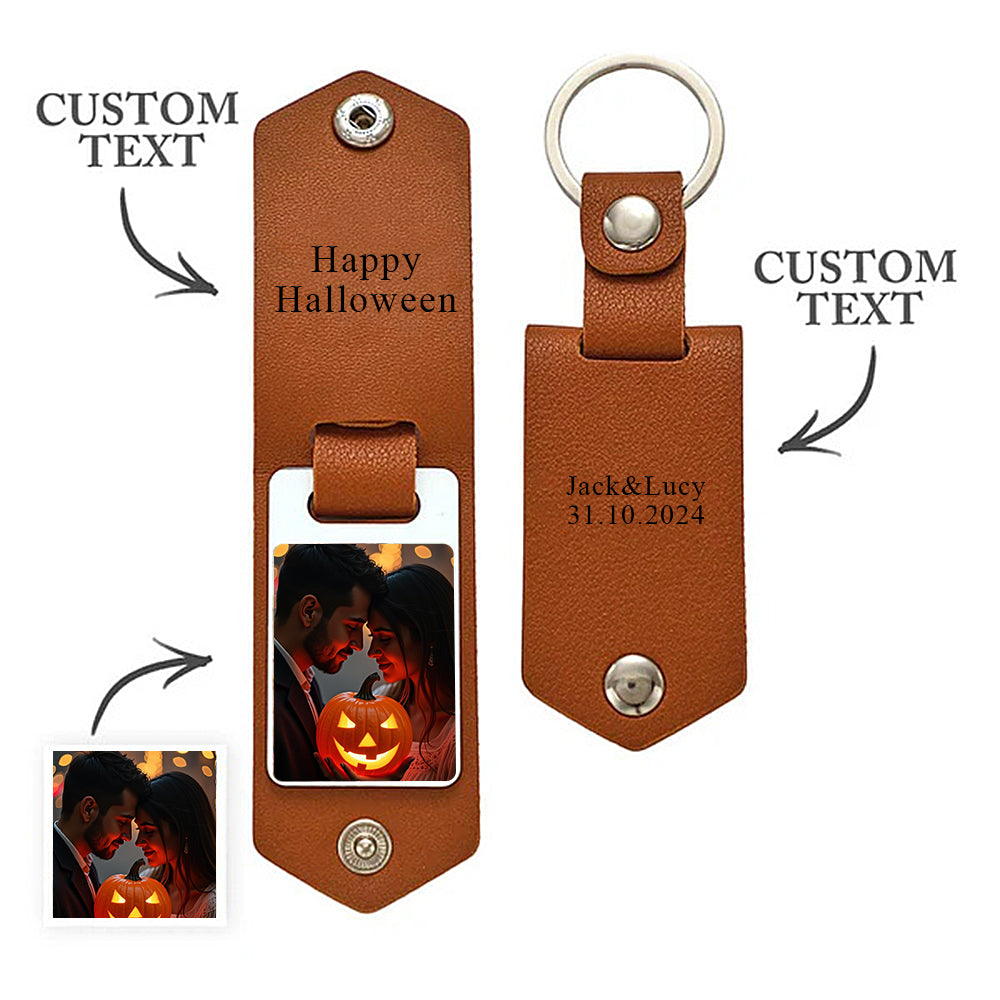 Halloween-Geschenk Foto-leder-schlüsselanhänger Personalisierter Leder-schlüsselanhänger Für Paare