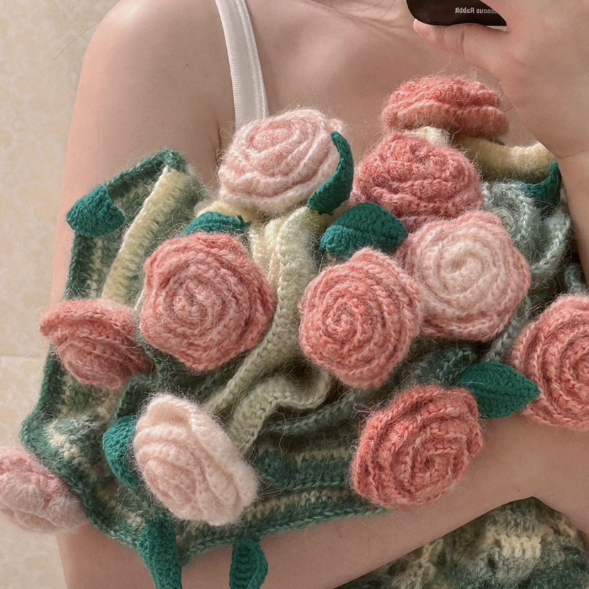 Handgestrickte Rosendecke Mit Farbverlauf, Verschiedene Designs, Diy-set, Geschenk Zum Muttertag Und Valentinstag