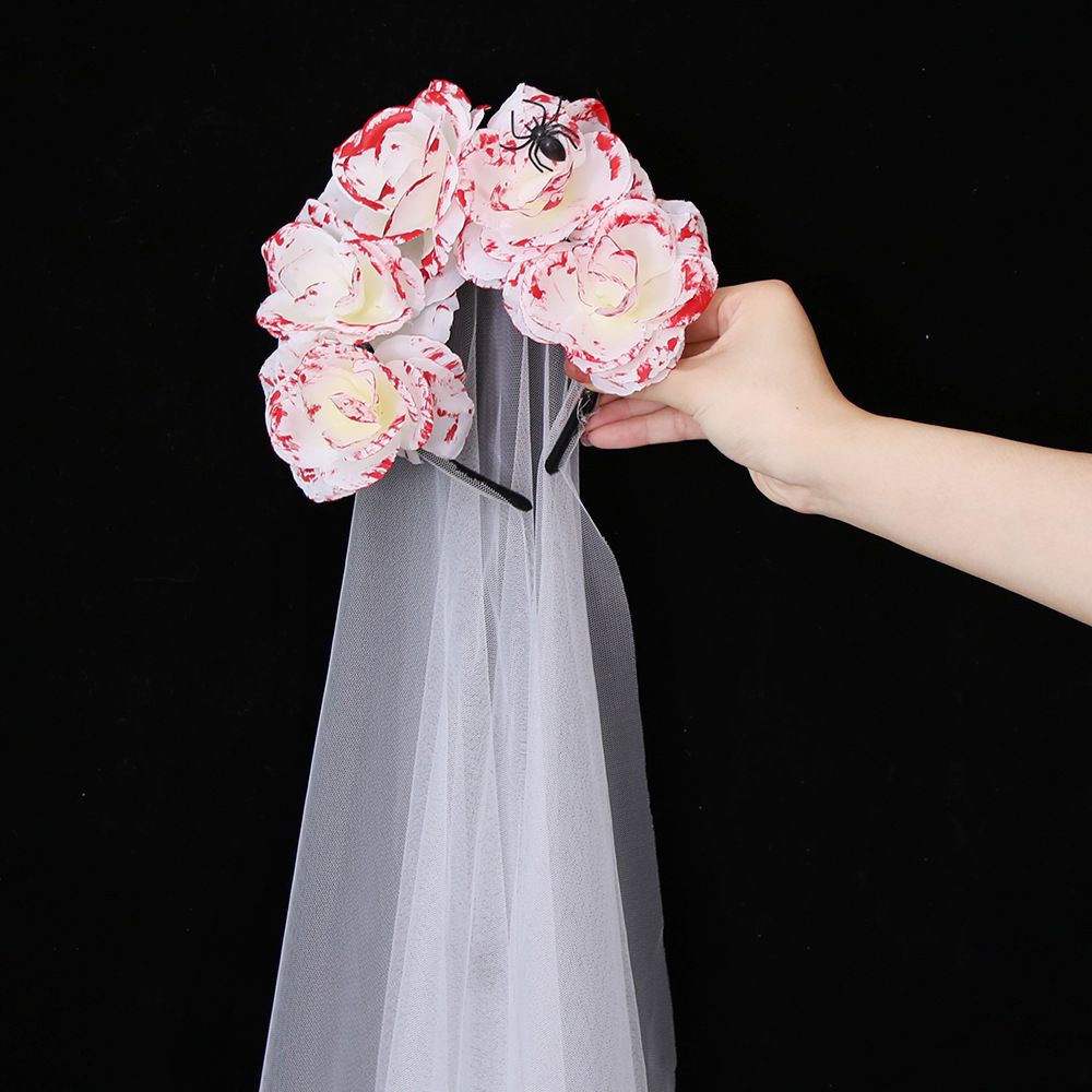 Halloween-blumen-stirnband, Weißer Schleier, Haarband, Maskerade-zubehör