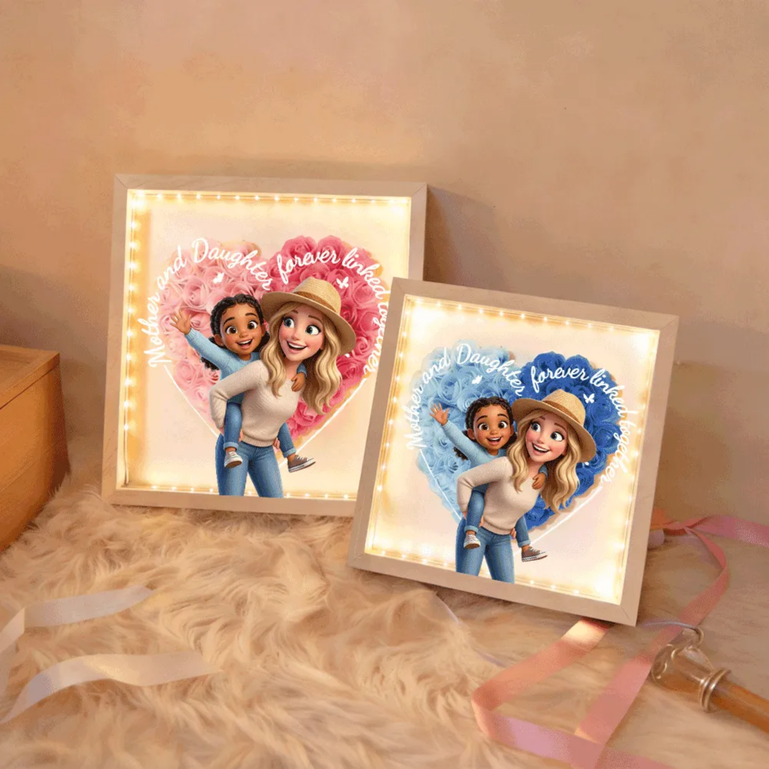 Personalisierte Blumen-schattenbox Mit Individueller Cartoon-fotografik – Geschenk Für Mama