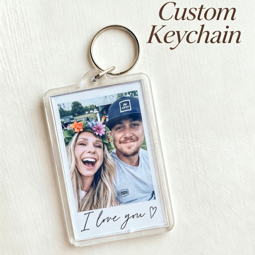 Personalisierter Polaroid-Foto-Schlüsselanhänger, Acryl-Schlüsselanhänger mit Text/Datum, Geschenk für Paare und Familie, Vatertagsgeschenk