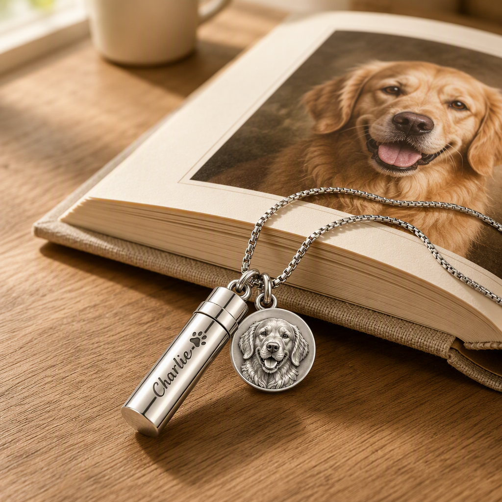 Personalisierte Halskette Aus 925er-Sterlingsilber Mit 3D-Relief-Haustierporträt, Foto-Halskette, Urnen-Zylinder-Anhänger, Haustierverlust-Denkmal, Andenken, Schmuck, Geschenk Für Haustierliebhaber