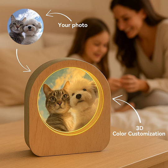 Individuelles 3d-kristallbild-fotoglas-nachtlicht – Led-licht Mit Holzsockel, Einzigartiges Geschenk Für Liebhaber, Haustiere, Geburtstag