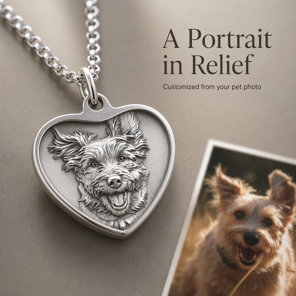 Personalisierte 925 Sterling Silber 3D Relief Herz Haustier Kopf Porträt Anhänger Individuelle Foto Charm Halskette Geschenk Für Hundemütter