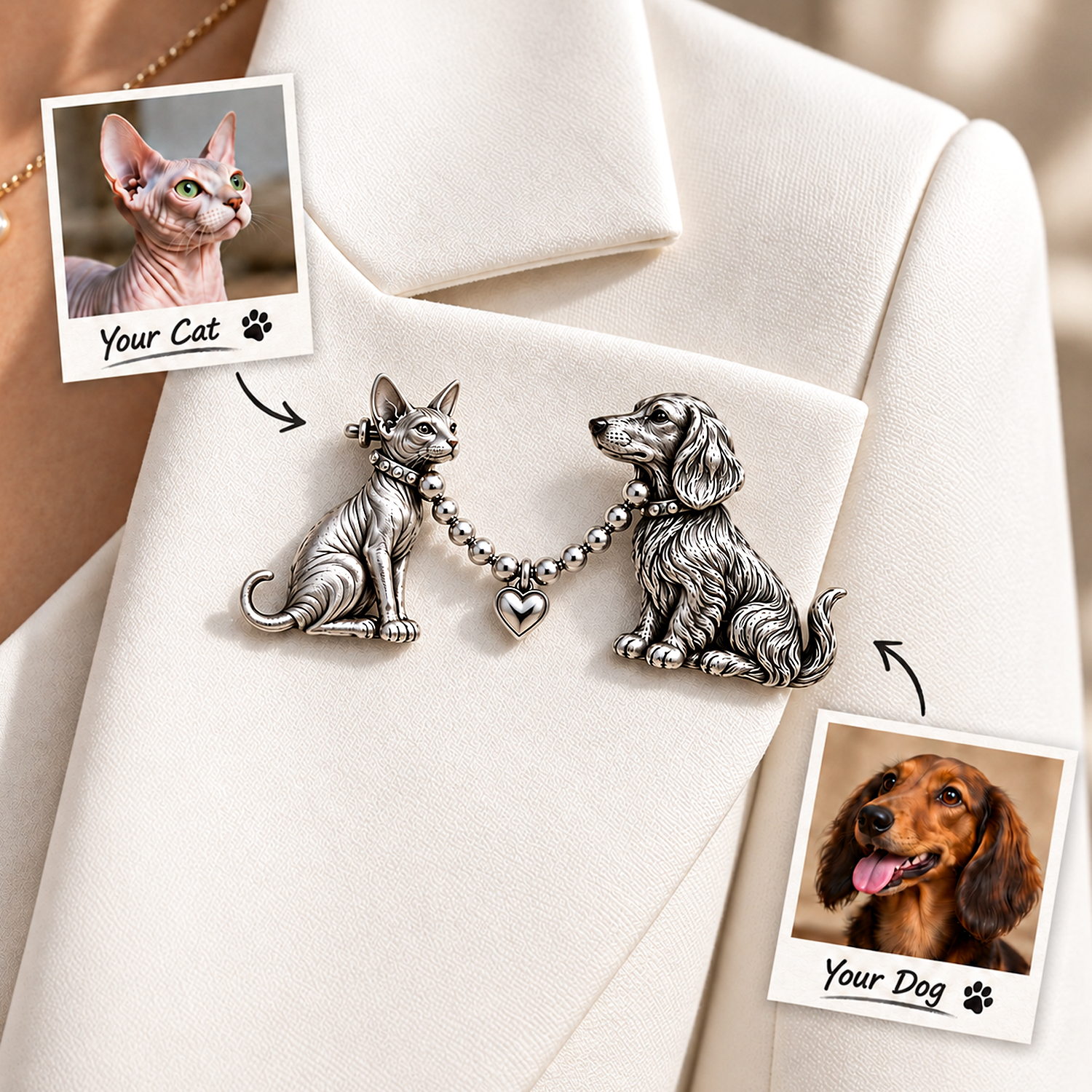 Personalisierte 925 Sterling Silber 3D Zwei Haustier Foto Pin Benutzerdefinierte Doppel Katze Hund Figur Brosche Geschenk Für Haustierbesitzer