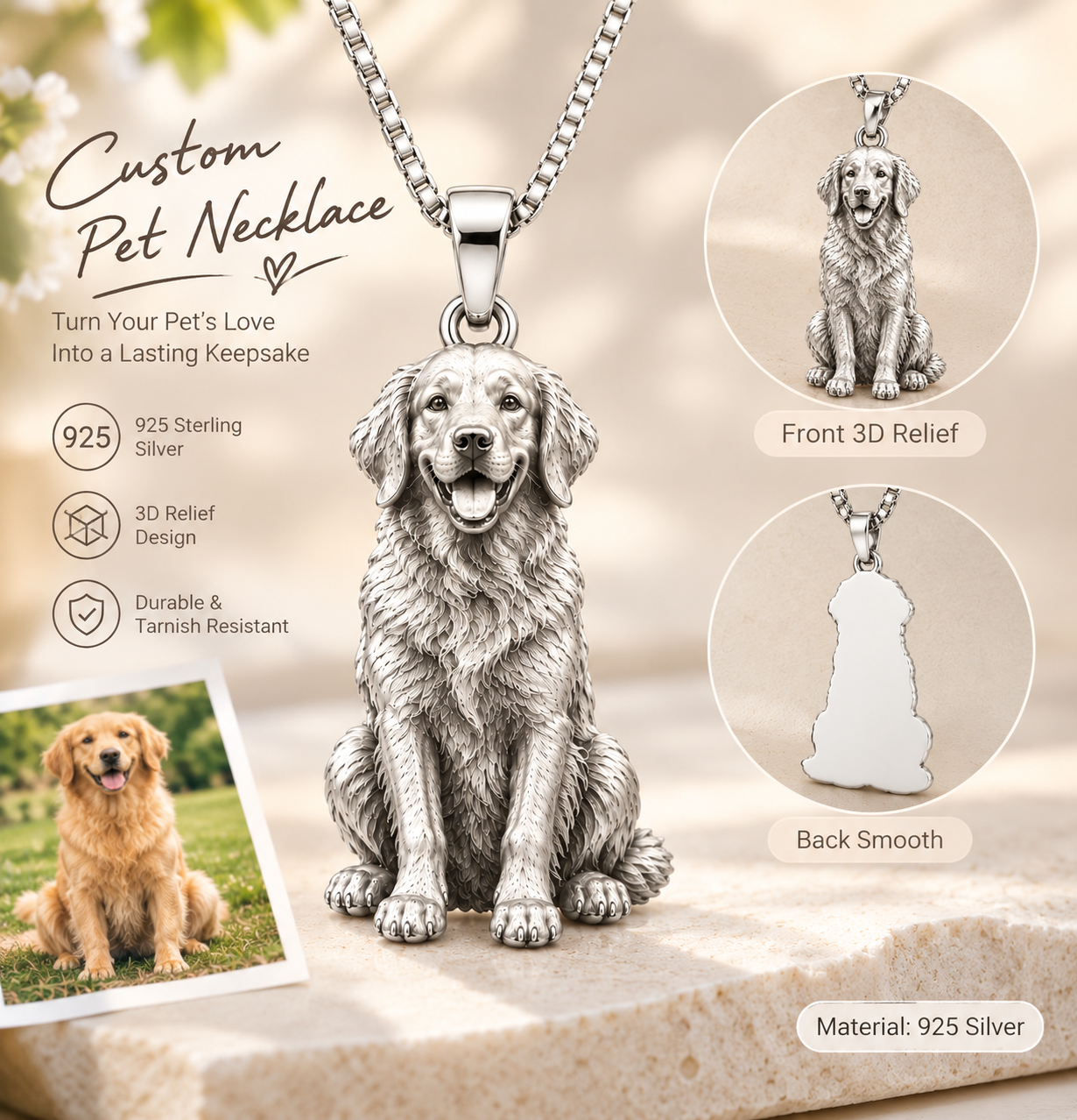 Personalisierte S925 Sterling Silber 3D Geformte Haustierfoto-Halskette, Individueller Haustier-Relief-Anhänger, Einzigartiger Hunde- Und Katzen-Gedenkschmuck, Geschenk Für Haustierliebhaber