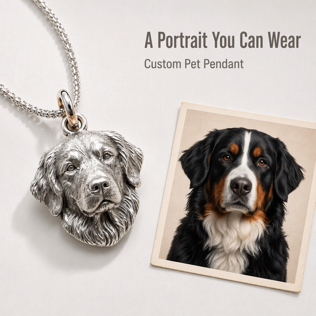 Personalisierter 3D-Haustierfoto-Portrait-Anhänger Aus 925er Sterlingsilber, Geformter Hunde- Und Katzenkopf-Charm, Erinnerungsgeschenk Für Sie