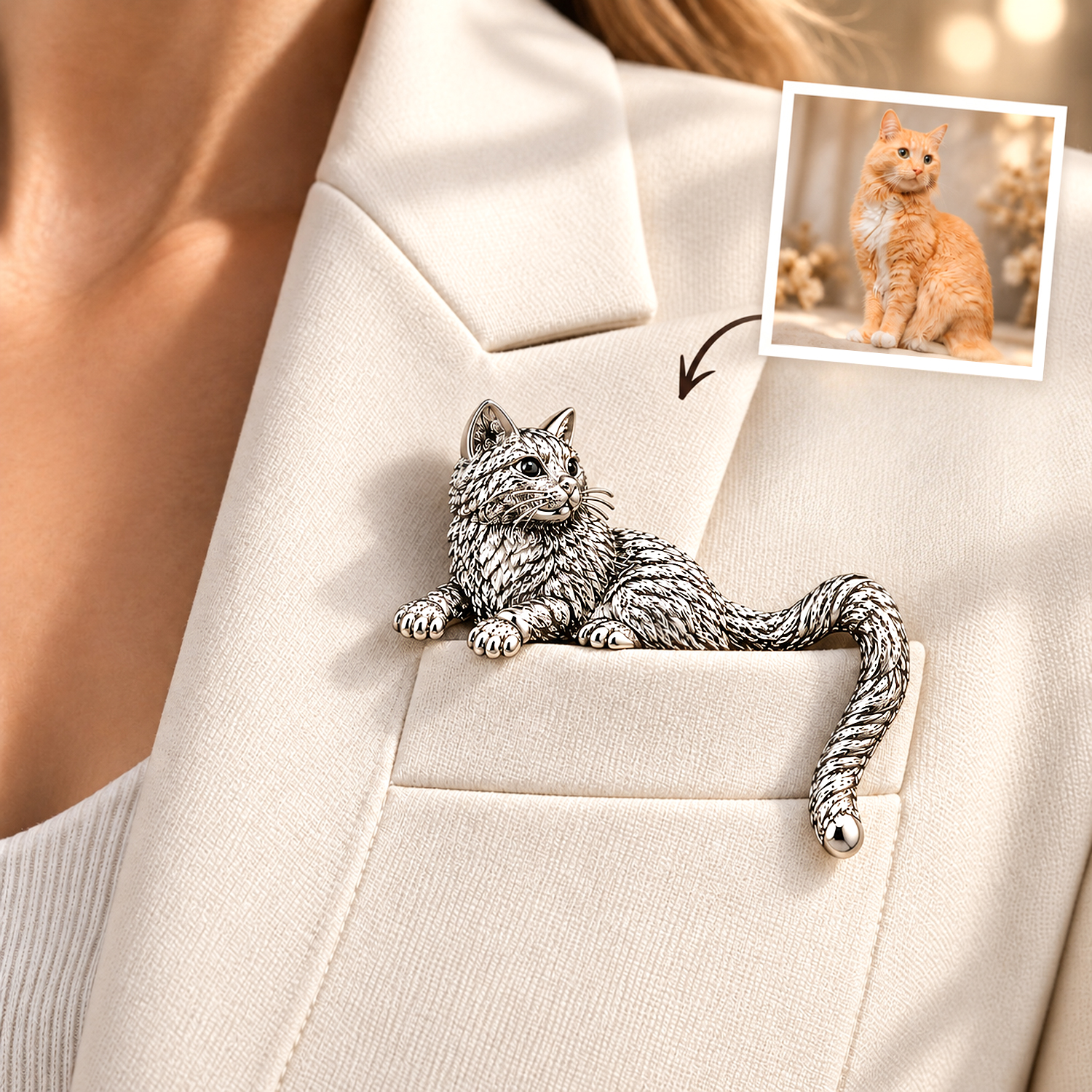 Personalisierte 925 Sterling Silber Individuelle 3D-Haustier-Foto-Brosche Geformte Katze Hund Pin Schmuck Geschenk Für Haustierliebhaber