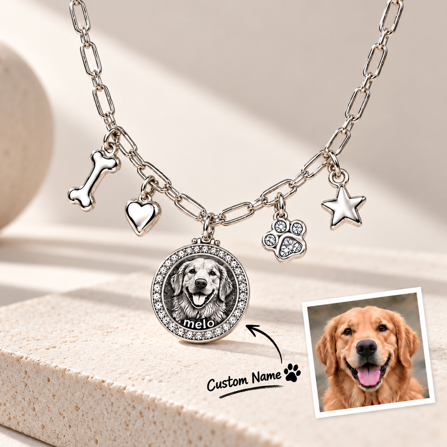 Personalisierte Haustier-Foto-Halskette Und Armband Aus 925er Sterlingsilber, Handgefertigt, Graviertes Haustierporträt, Namensanhänger, Schmuck, Geschenk Für Hunde- Und Katzenliebhaber
