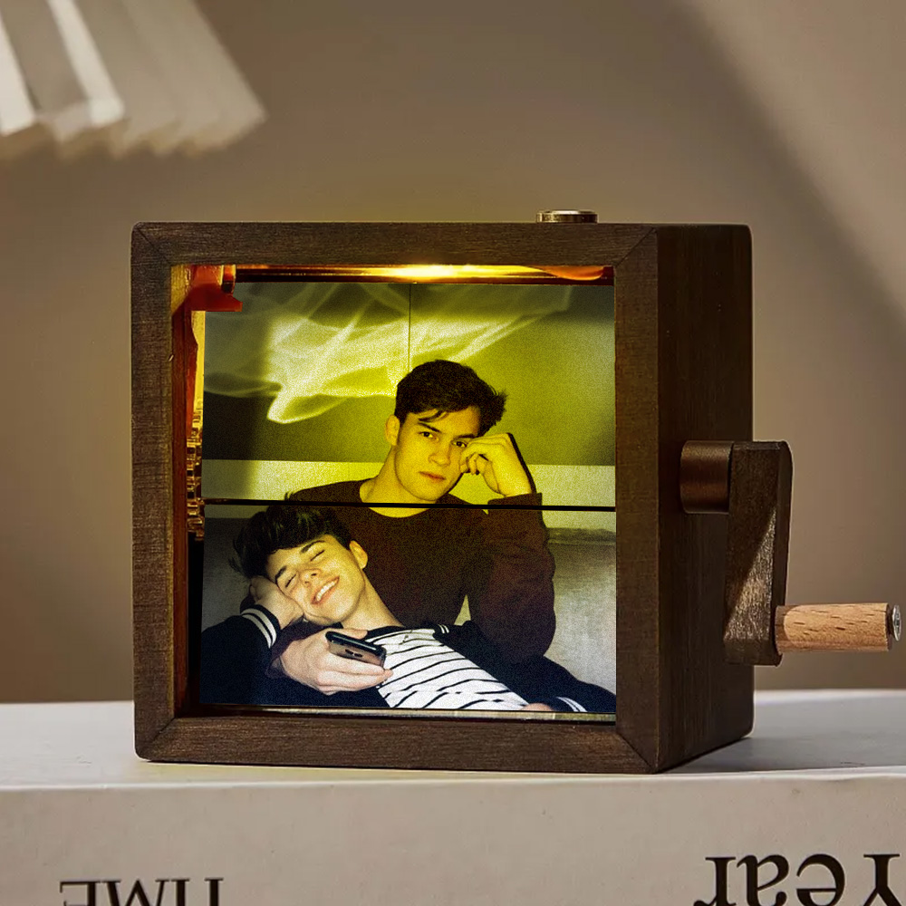 Custom Photo Flipbook Frame Animation Machine Mechanical Hand-cranked Flipbook Box Photo Album with Light Unique LGBT Pride Gift for Him & Him