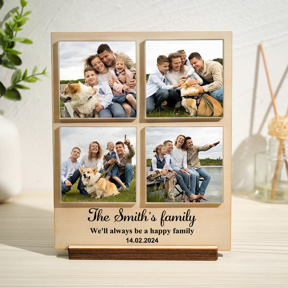 Custom Photo Wood Frame with Personalzed Text 1-4 Photos
