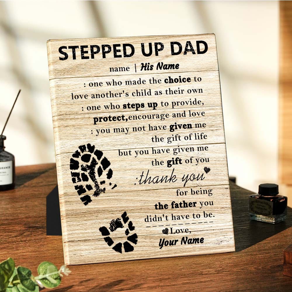 Custom Stepped Up Dad Frame Personalized Easel-Back Gallery Wrapped Canvas Unique Gifts for Fahter's Day