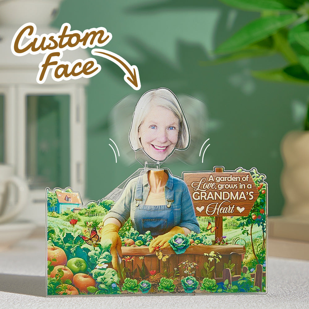 Personalized Face Grandma's Garden Shaking Head Standee Gift for Grandma - GiftLabca
