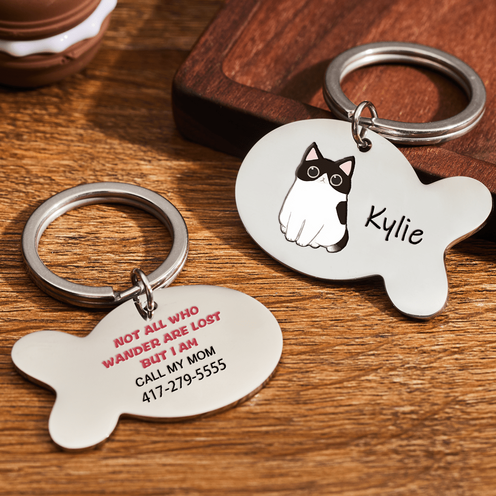 Personalised Cat Tags Pet Cat ID Tag Not All Who Wander are Lost Cat Tag - GiftLabca