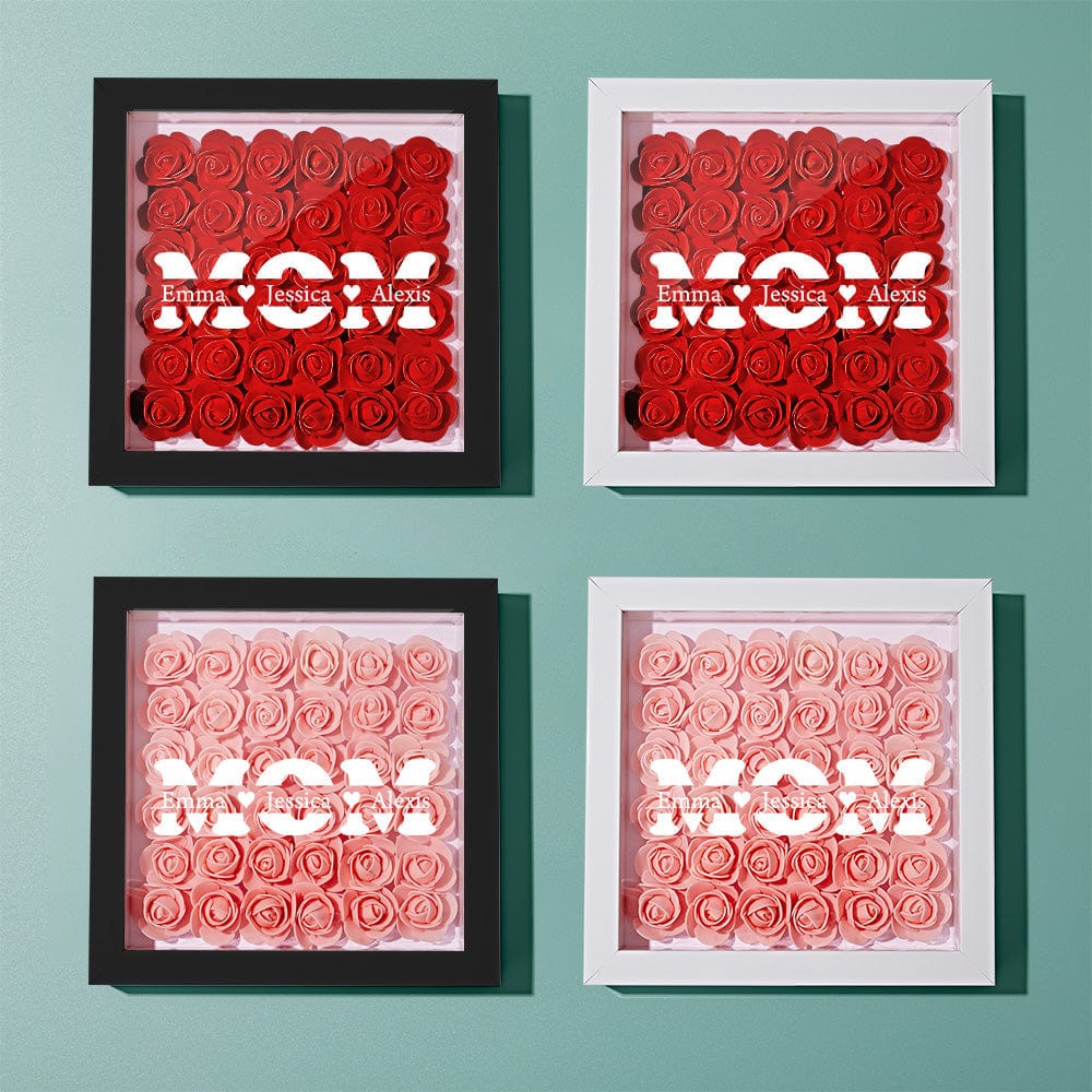 Custom Flower Shadow Box With 3 Names Mother's Day Gifts for Mom - MOM