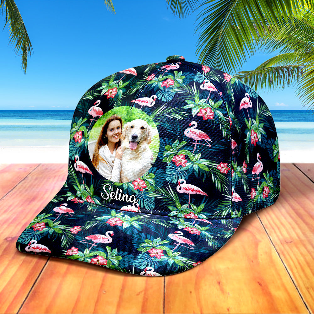 Personalized Baseball Cap with Photo and Name Hawaiian Style Gifts for Her - Flamingo