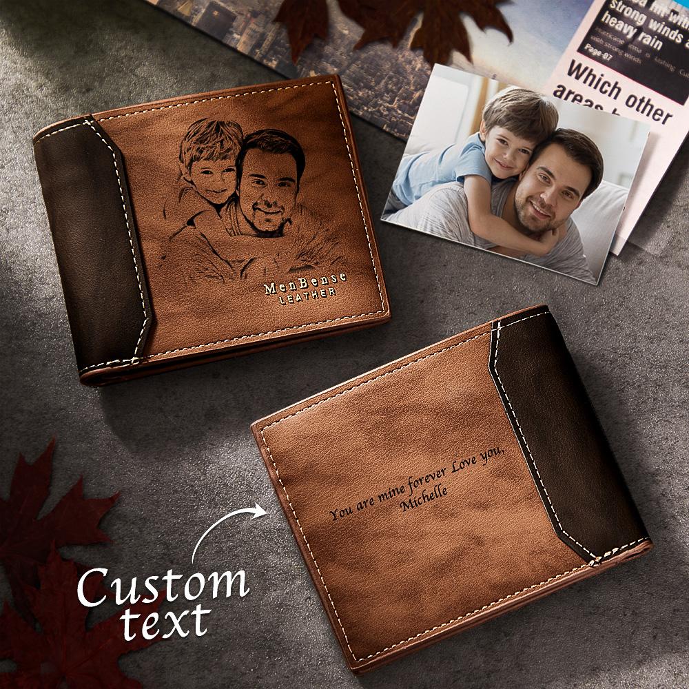 Custom Photo Engraved Wallet Shadow Leather Gifts for Men
