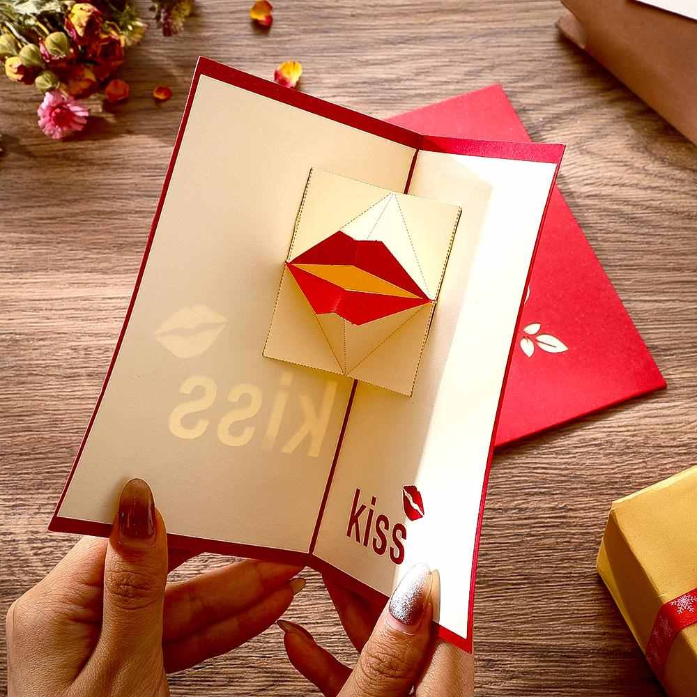 Kiss Pop Up Greeting Cards 3D Lips Gifts for Valentine's Day