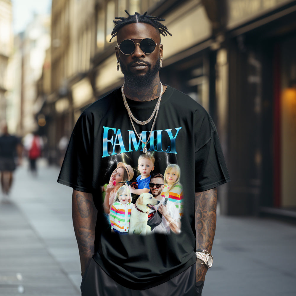 Custom Photo Vintage Tee Personalized Name T-shirt Family Gifts