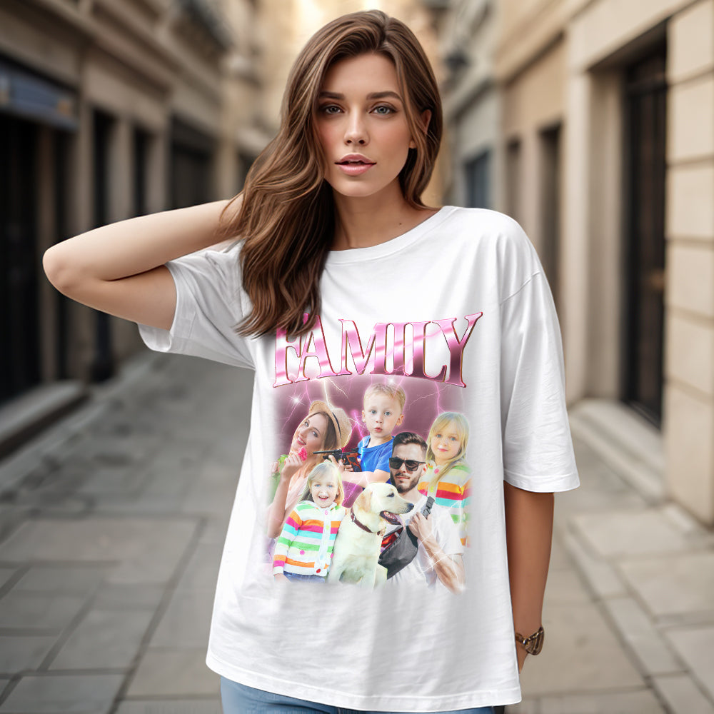 Custom Photo Vintage Tee Personalized Name T-shirt Family Gifts