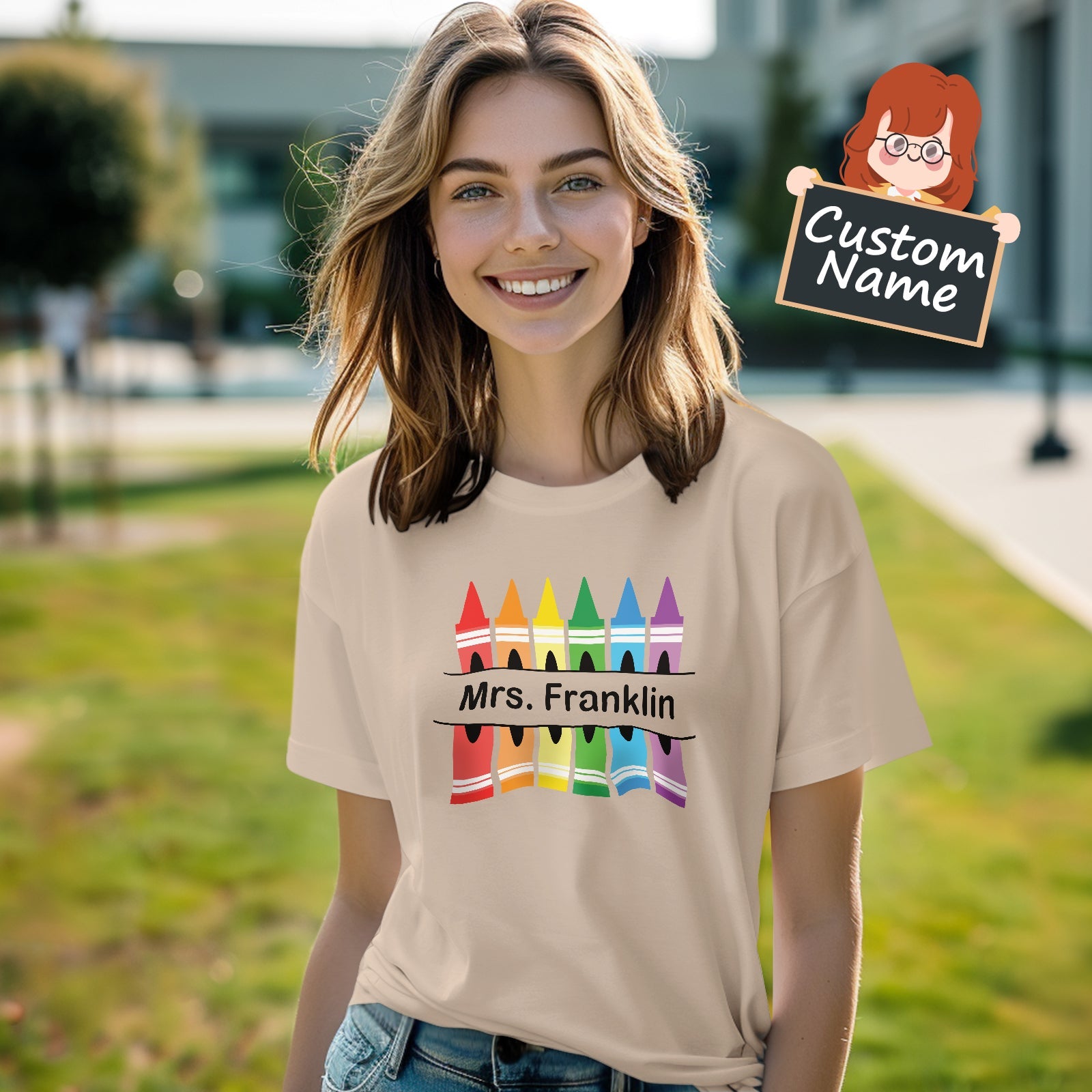 Personalized Crayon T-Shirt Teacher Custom Name Shirt Back to School Gifts - GiftLabca