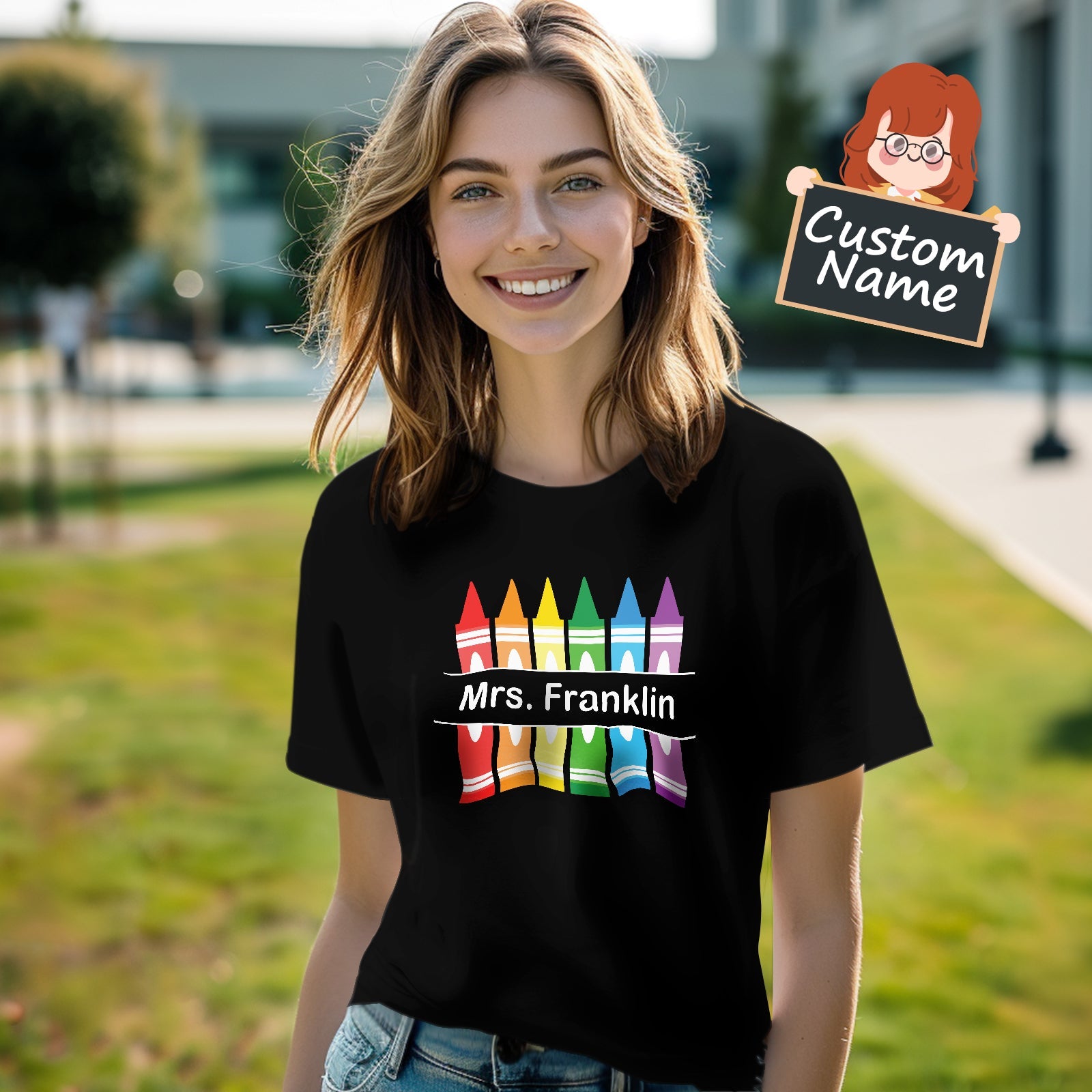 Personalized Crayon T-Shirt Teacher Custom Name Shirt Back to School Gifts - GiftLabca