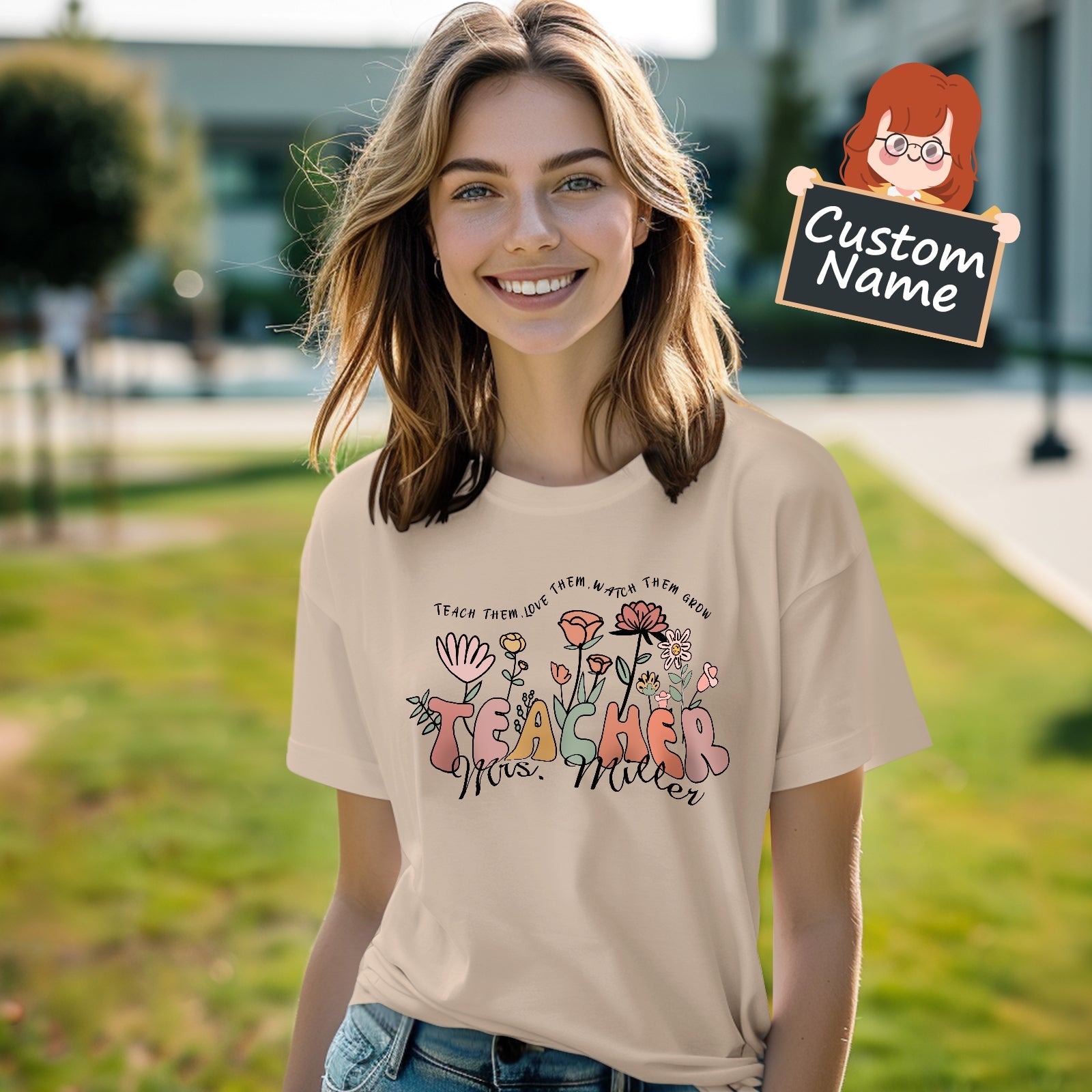 Personalized Wildflower T-Shirt Teacher Custom Name Shirt Back to School Gifts - GiftLabca