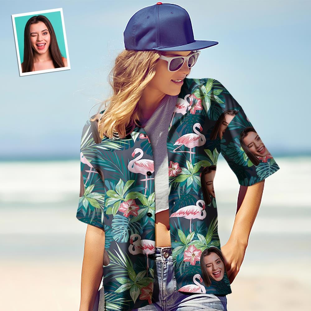 Custom Face Shirt Women's Hawaiian Shirt Flamingo Flower