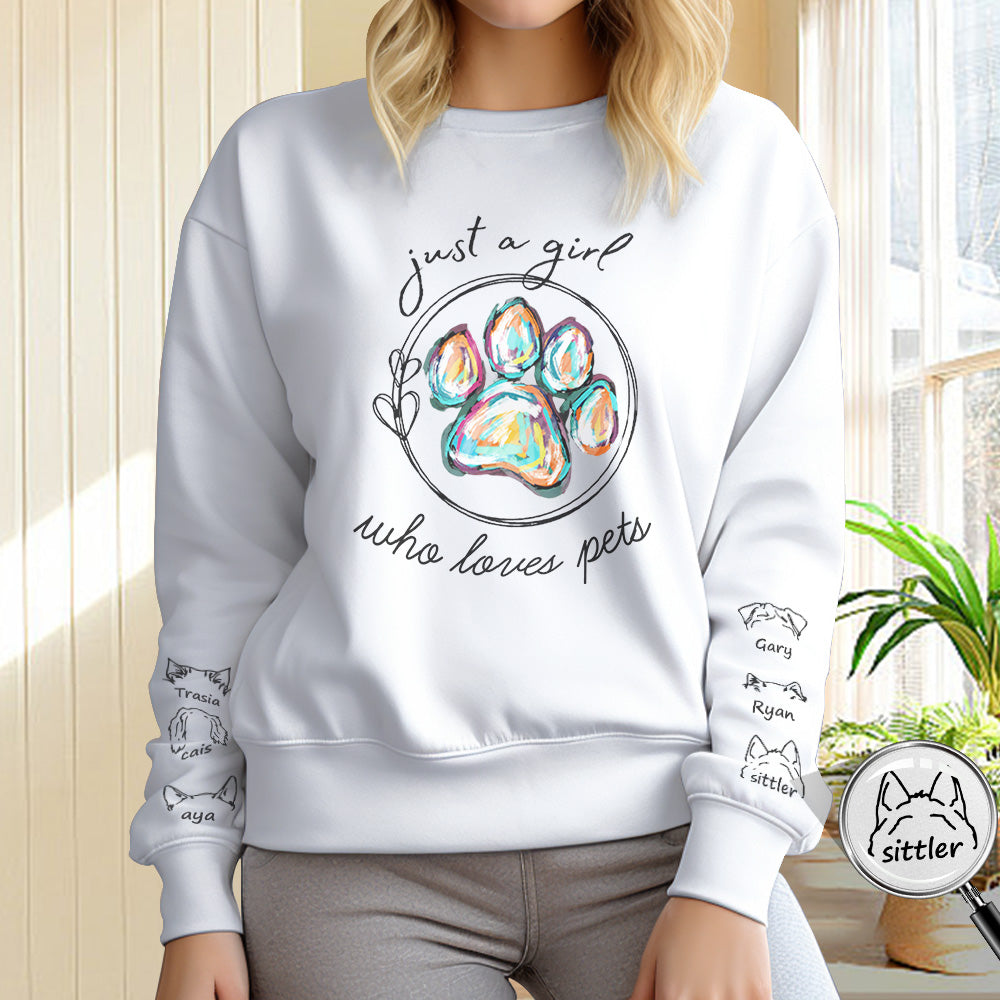 Custom Unisex Sweatshirt With Design On Sleeve Just A Girl Who Loves Pets Gift For Pet Owners - GiftLabca