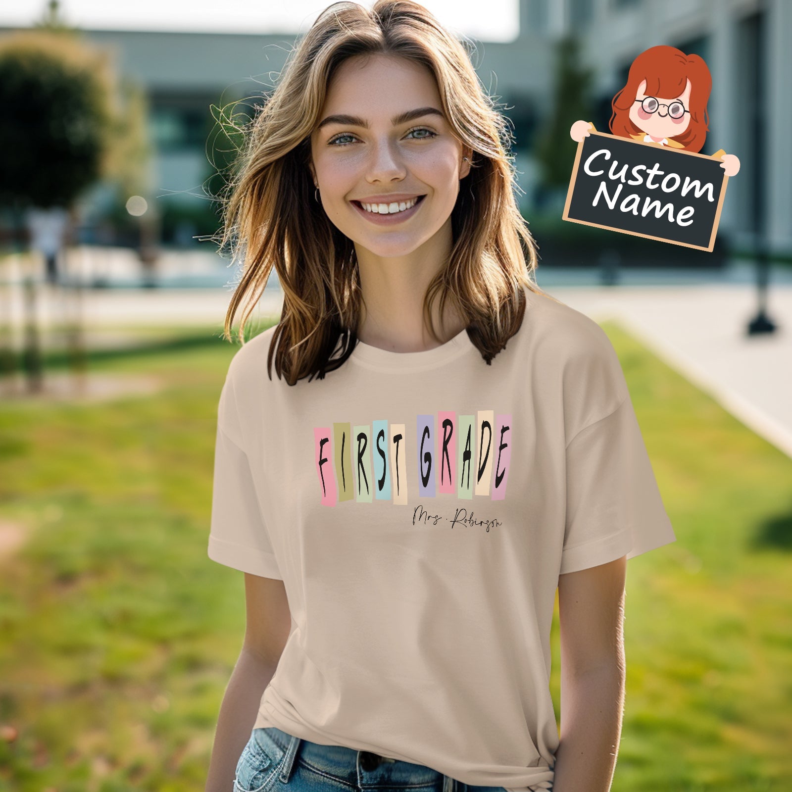 Personalized First Grade T-Shirt Teacher Custom Name Shirt Back to School Gifts - GiftLabca