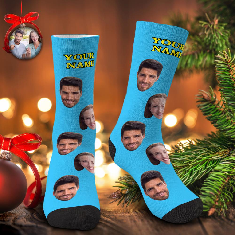 Custom Face Socks With Your Text 3D Preview Colorful Socks Christmas Gifts