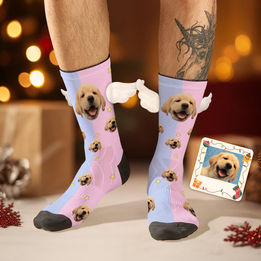Custom Dog Face Socks Pink and Blue 3D Magnetic Wing Socks for Pet Lover - GiftLabca
