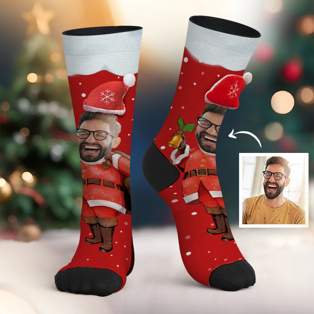 Custom Face Socks Personalized 3D Santa Hat Socks - GiftLabca