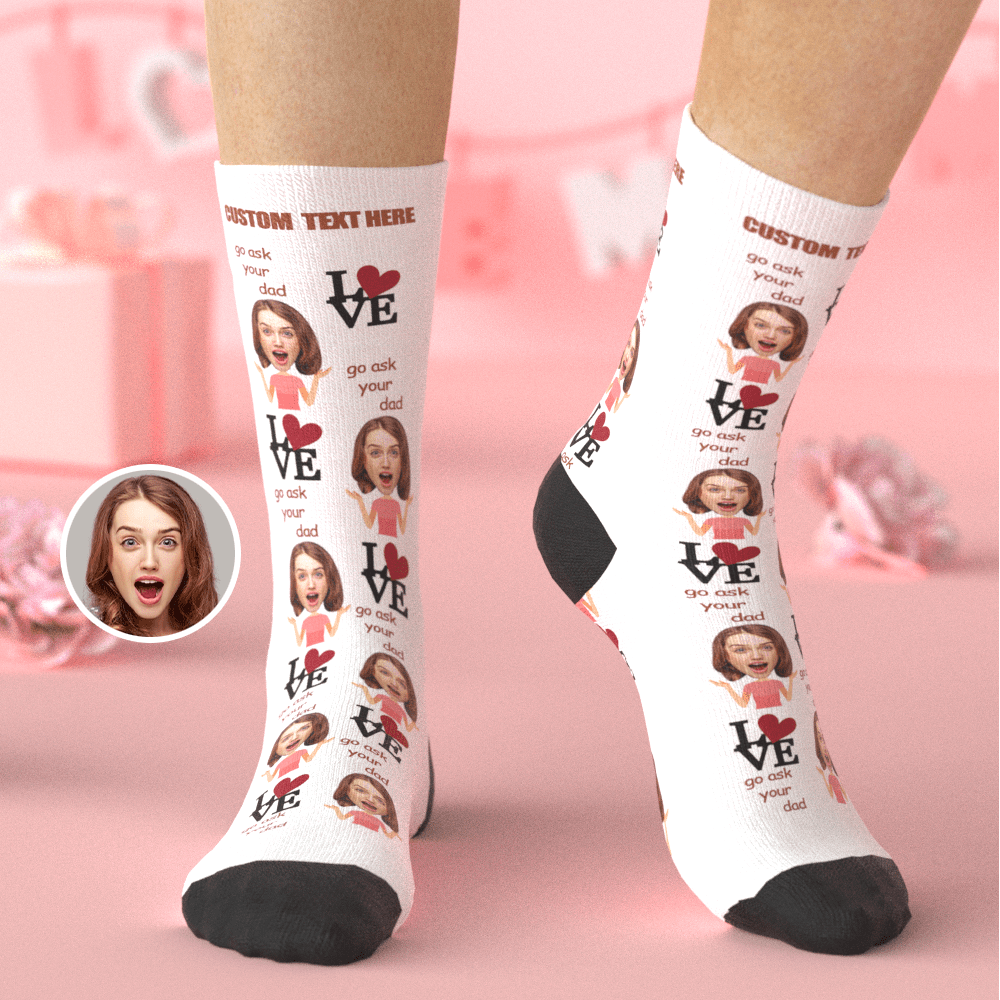 Personalized Face Socks Funny Gifts for Mom Go Ask Your Dad White
