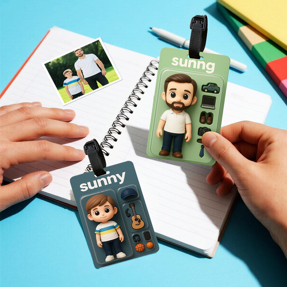 Fully Body Custom 3D Effect Cartoon Character Traveling Luggage Tag with Photo and Name 2D Printing Travel Accessory Birthday Gift for Travel Lover