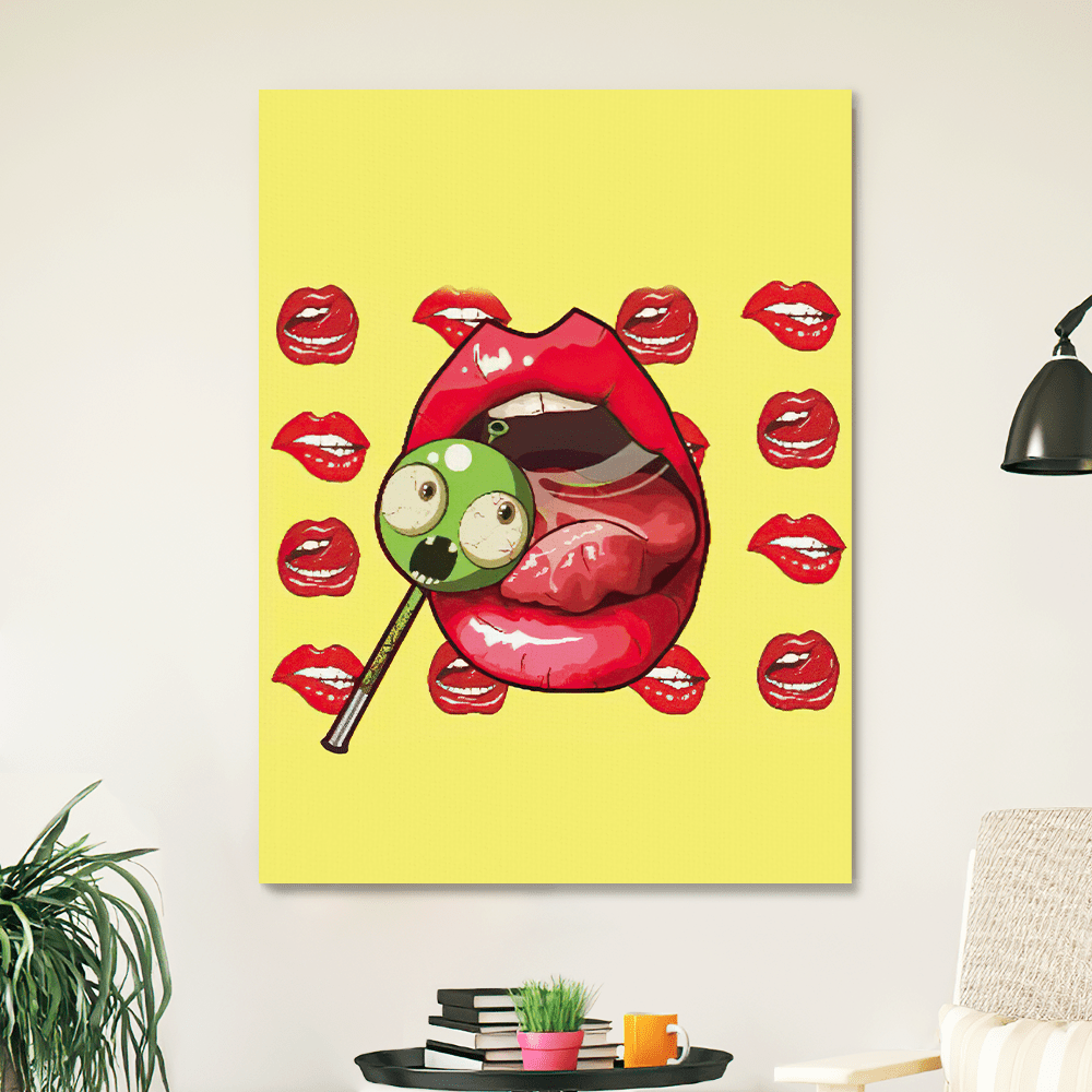Funny Wall Art Lollipop Lick Trippy Drawings Canvas - GiftLabuk