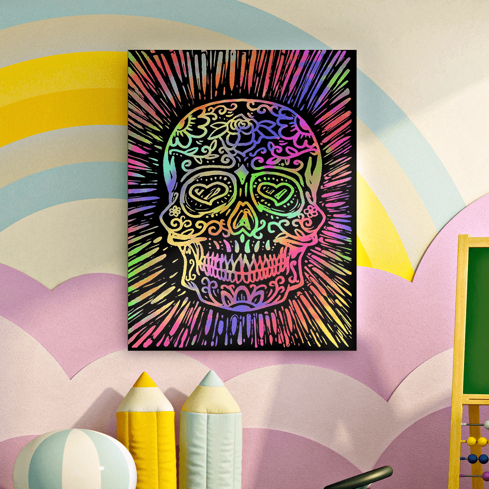 Funny Wall Art Sugar Skull Trippy Drawings Canvas - GiftLabuk